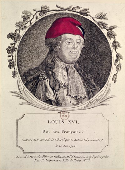 Lodewijk XVI (1754-93) met een Frygische muts aangeboden door de natie, 20 juni 1792 door French School